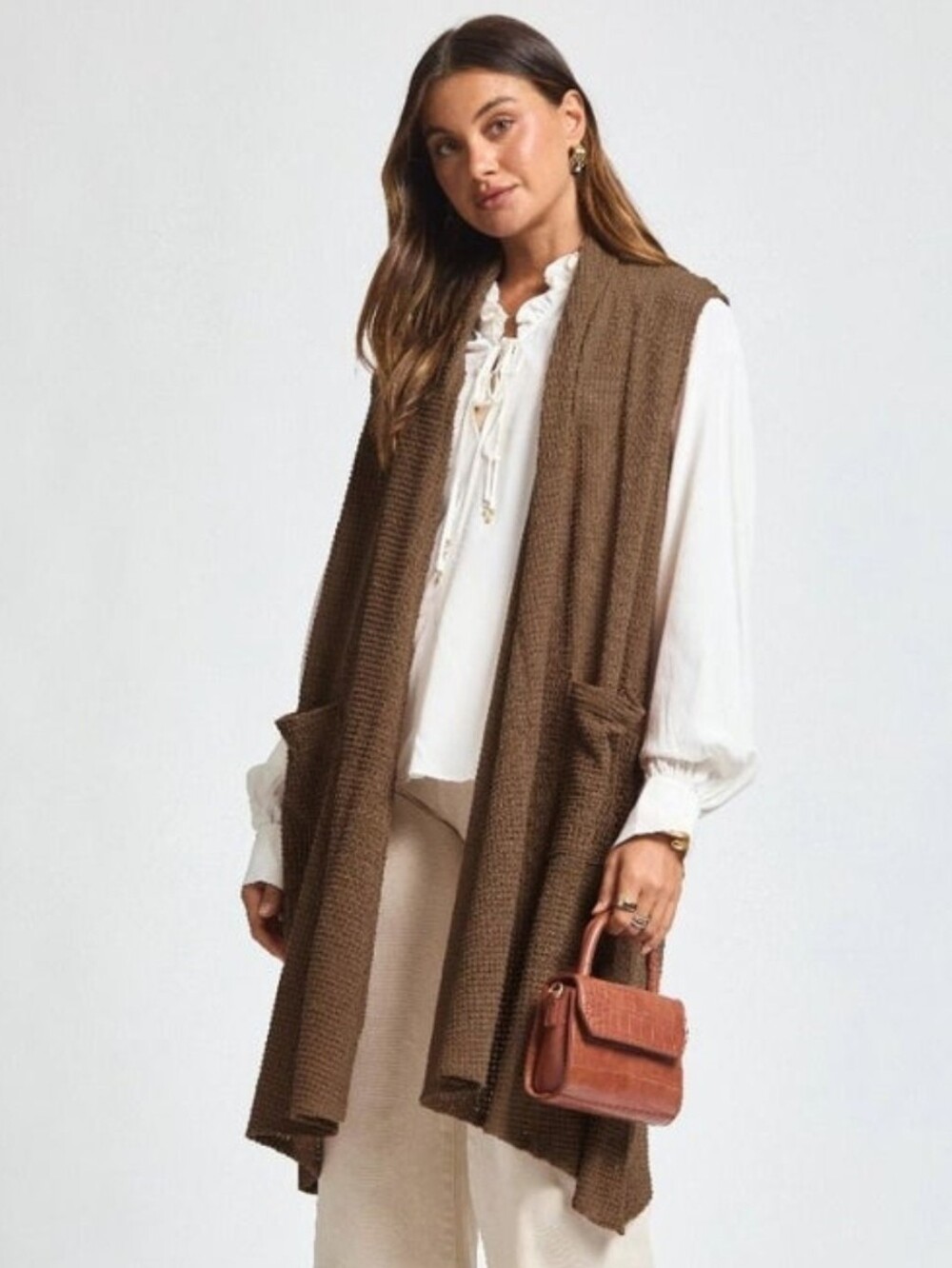 Dear Scarlett Camel Waffle Knit Duster Vest